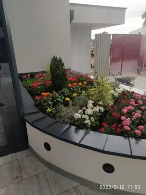 a flower garden on the side of a building at Crnjanski Paun L in Jagodina