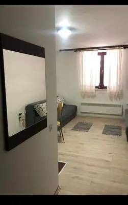 a living room with a couch and a window at Apartman Ema,Bela Reka,Brzece in Brzeće
