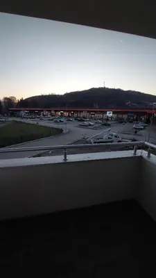 a view of a parking lot from a building at Apartman Zapadni Kej M&M in Pirot