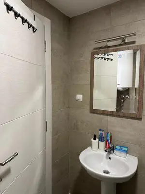 a bathroom with a sink and a mirror at Afrodita apartman in Vrnjci