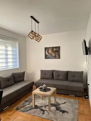 a living room with a couch and a table at Afrodita apartman in Vrnjci