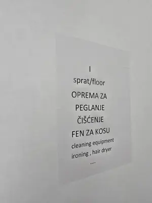 a white paper with black writing on it at APARTMANSKI SMEŠTAJ SOLARIS kod Aqua Parka Yuth Studio in Soko Banja