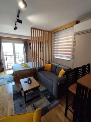 a living room with a couch and a bed at Apartman Gold in Vrnjačka Banja