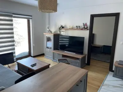 a living room with a flat screen tv and a couch at Anja Sousza Apartment in Kopaonik