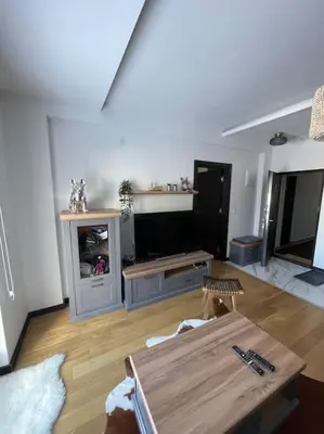 a living room with a couch and a tv at Anja Sousza Apartment in Kopaonik