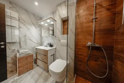 a small bathroom with a toilet and a shower at Anja Sousza Apartment in Kopaonik