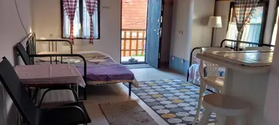 a room with a bed and a table and a window at Garičkina kuća 2 in Pirot
