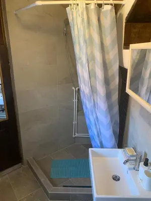 a bathroom with a shower and a sink at Garičkina kuća 2 in Pirot