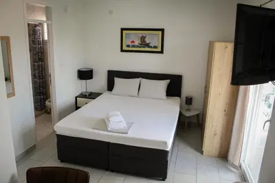 a bedroom with a large white bed in a room at Apartments and Rooms Radivojević Niš in Niš