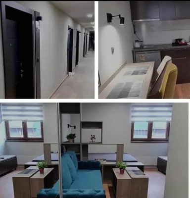 two pictures of a living room and a living room at Apartman Snezni Vrh - Bela Reka, Brzece in Brzeće