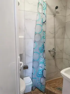 a bathroom with a shower and a toilet at Apartman Aleksandar 1 in Ribarska Banja