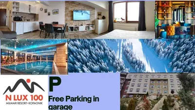 a collage of three pictures of a hotel at Apartman N Lux 100 Milmari resort in Kopaonik