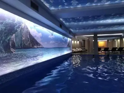 a hotel swimming pool with a view of the ocean at Apartman N Lux 100 Milmari resort in Kopaonik