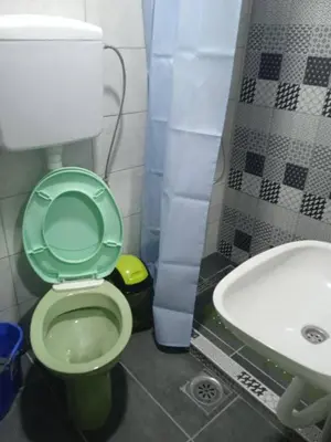 a bathroom with a green toilet and a sink at Apartman MARA in Bor