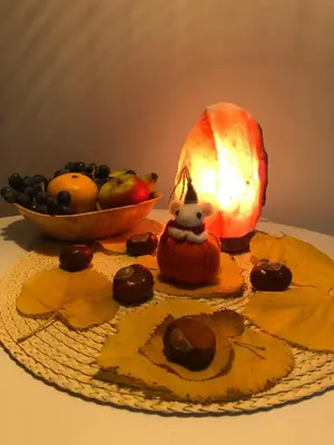 a table with a pumpkin and a bowl of fruit at Tesla 30 in Kruševac