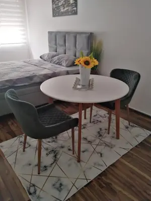 a living room with a table and two chairs at Babuska studio in Jagodina