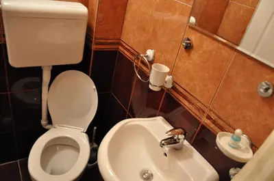 a small bathroom with a toilet and a sink at Rooms Turist in Vladičin Han