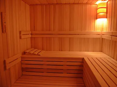 a sauna with a bench in the middle at Guesthouse Đokić in Leskovac