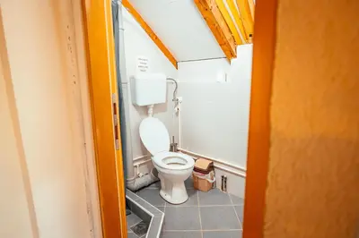 a bathroom with a toilet in a small room at STD Stara Vodenica in Crni Vrh