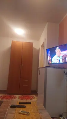 a living room with a tv and a refrigerator at Mrvica in Vrnjačka Banja