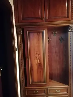 a wooden cabinet with a glass door at Etno-urban stan na dan in Paraćin