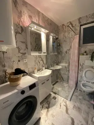a bathroom with a washing machine and a sink at Apartman Amaris in Vrnjačka Banja