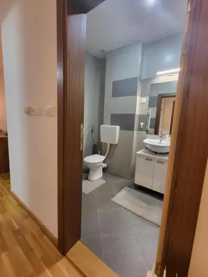 a bathroom with a toilet and a sink at Serendipity Apartment in Brzeće