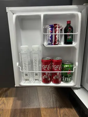 an open refrigerator with drinks and cans of soda at Stan na dan Kutak in Raška