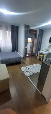 a living room with a bed and a table at Apartman Mila 23 Vrnjačka Banja in Vrnjačka Banja