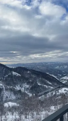 a view of a snow covered mountain with trees at Jigy Kop in Kopaonik