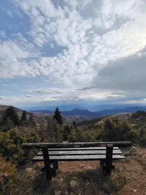 a bench sitting on the side of a mountain at Jigy Kop in Kopaonik