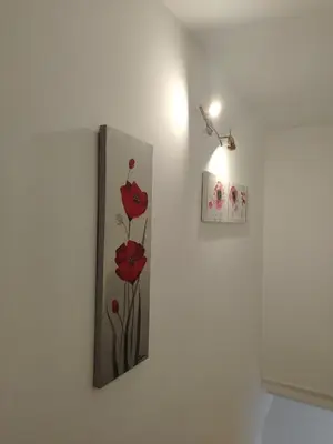 a painting of red flowers on a wall at Passage in Paraćin