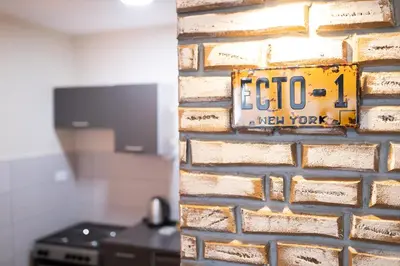 a brick wall with a new year sign on it at Studio Iris 2 in Niš