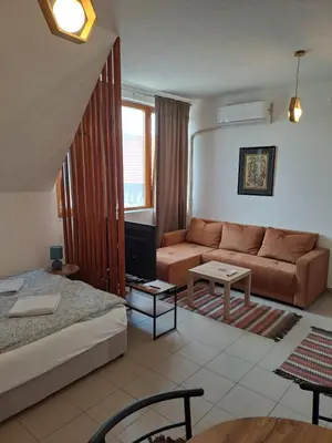 a living room with a couch and a table at Sofi III in Niš