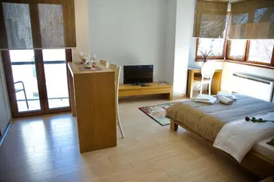 a bedroom with a bed and a tv in a room at Apartments Villa Splendor in Vrnjačka Banja