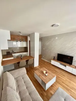 a living room with a couch and a table at Tina Apartman Sokobanja in Soko Banja
