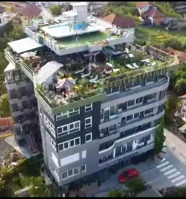 an overhead view of a large building with a pool at Elegant Lux in Vrnjci