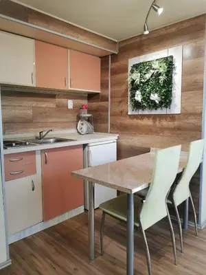a kitchen with a table and chairs and a sink at URBAN Life STYLE in Zaječar