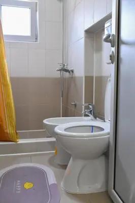 a bathroom with a toilet and a sink and a shower at Studio Apartman Ad fines in Kuršumlija