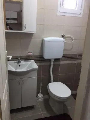 a small bathroom with a toilet and a sink at Apartmani Nikola Dojkinci in Pirot