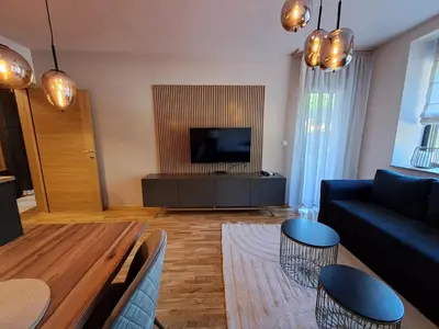a living room with a couch and a tv at Hakuna Matata in Vrnjačka Banja