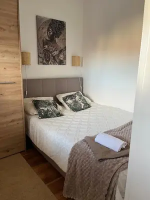a bedroom with a bed and a picture on the wall at Lenka Lux VB in Vrnjačka Banja