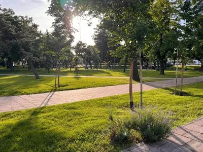 a park with trees and a walkway at Mint House in Niš
