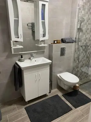 a bathroom with a toilet and a sink and a shower at Hakuna Matata 2 in Vrnjačka Banja