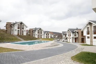 a house with a swimming pool in a residential neighbourhood at Vila-L&M- Royal in Lipova