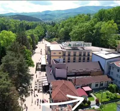 an overhead view of the hotel pier with people walking on the street at Studio Janko in Vrnjačka Banja