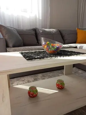 a coffee table with a bowl on top of it at Studio apartman Beus in Kuršumlija