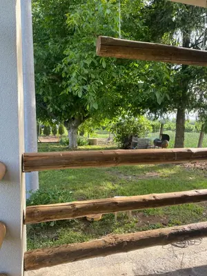 a wooden fence with a dog in a park at s t d -PARADISO- in Vranje