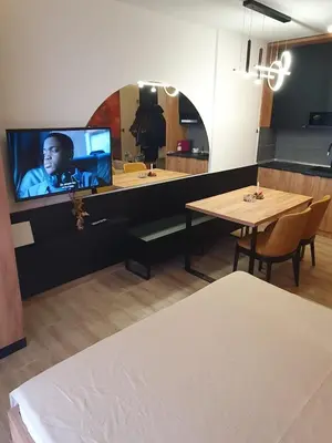a living room with a tv and a table at Residence hill Studio Rocco in Kopaonik