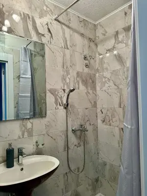 a bathroom with a sink and a shower at Villa Veljković - Sobe & apartmani 